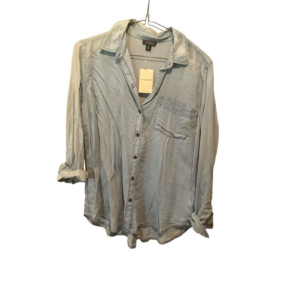 Lucky Brand Denim Shirt Women's Medium Cotton Long Sleeve Collared Button Up